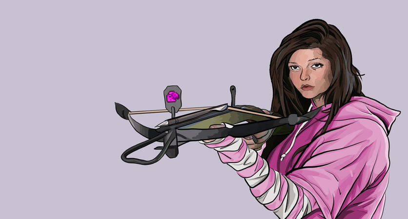 Digital drawing of internet personality F1nn5t3r weilding a crossbow.