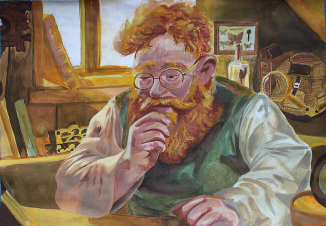 Character portrait of my friend Ginger, gouache on a3 paper.