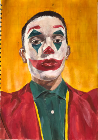 Acrylic painting of internet personality "Jack Manifold" in a Joker (2019) inspired halloween costume.