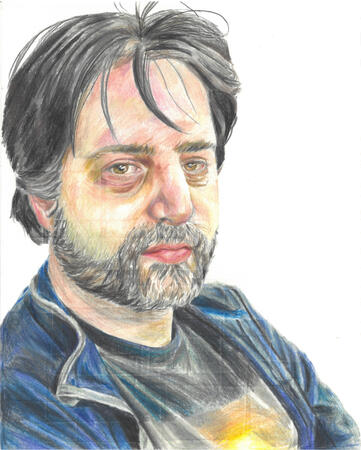 Coloured pencil drawing of a candid shot of my friend Ez.