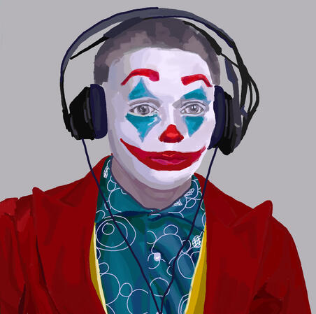 MS paint of internet personality "Jack Manifold" in Joker makeup, as part of a "bad art software" challenge.