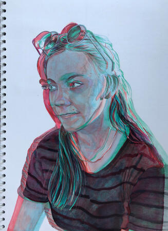 One of my earliest explorations of chromatic aberration, a marker portrait of my friend Jess.