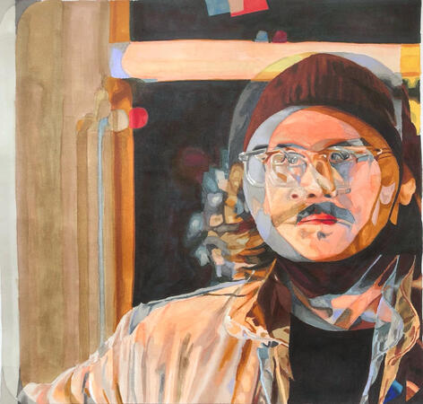 Chromatic aberration marker drawing of Ash Kabosu, recreation of a still taken from the music video for "One Day".