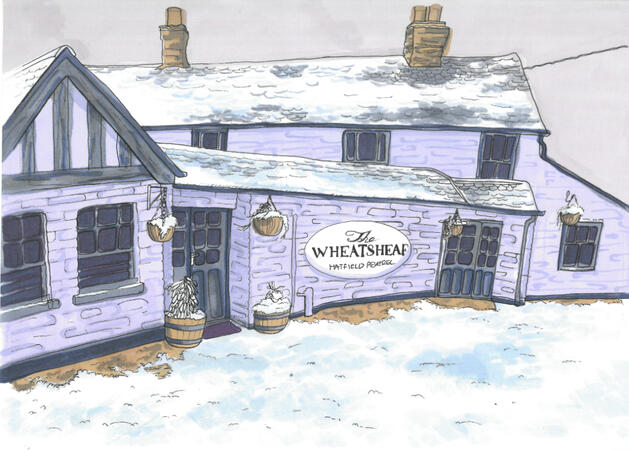 Illustrated drawing of the Wheatsheaf Pub in Hatfield Peverel.